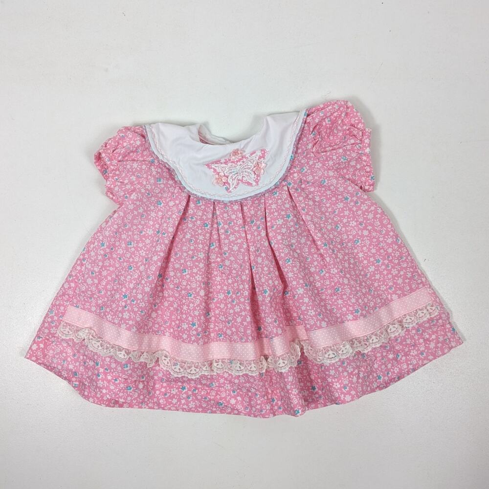 Vintage Handmade Dress Girls Dress Size 12-18m Pink Floral Butterfly